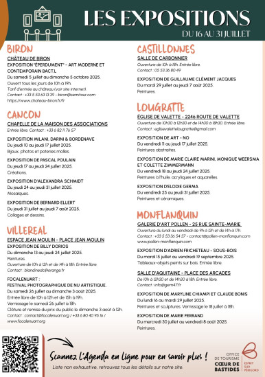 Expositions du 16 au 31 juillet