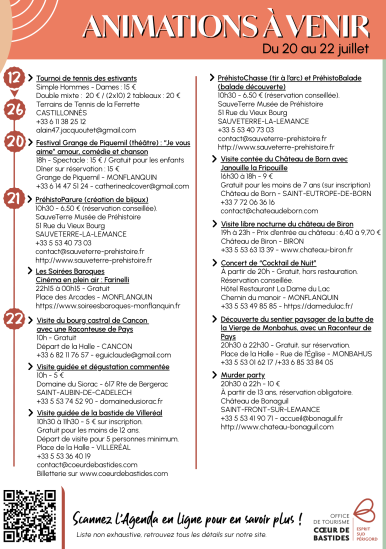 Animations du 20 au 28 juillet
