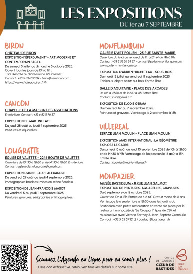Expositions du 1er au 7 septembre