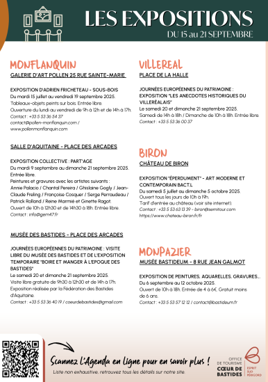 Exhibitions from 15 to 21 September