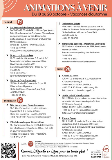 Activities from 18 to 31 October - Autumn holidays